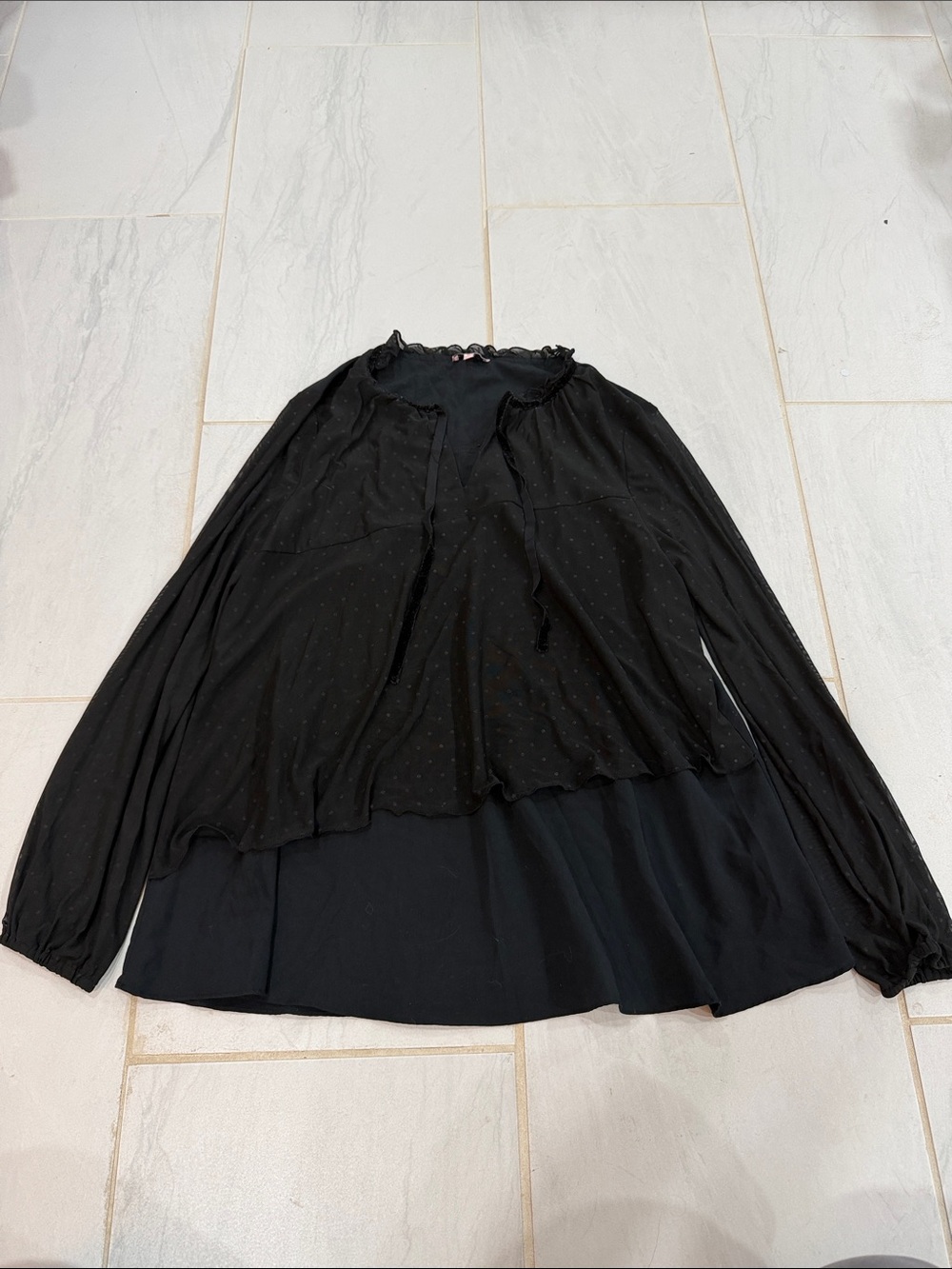 Juicy Couture Black Sheer Dotted Layered Tie-Neck Blouse